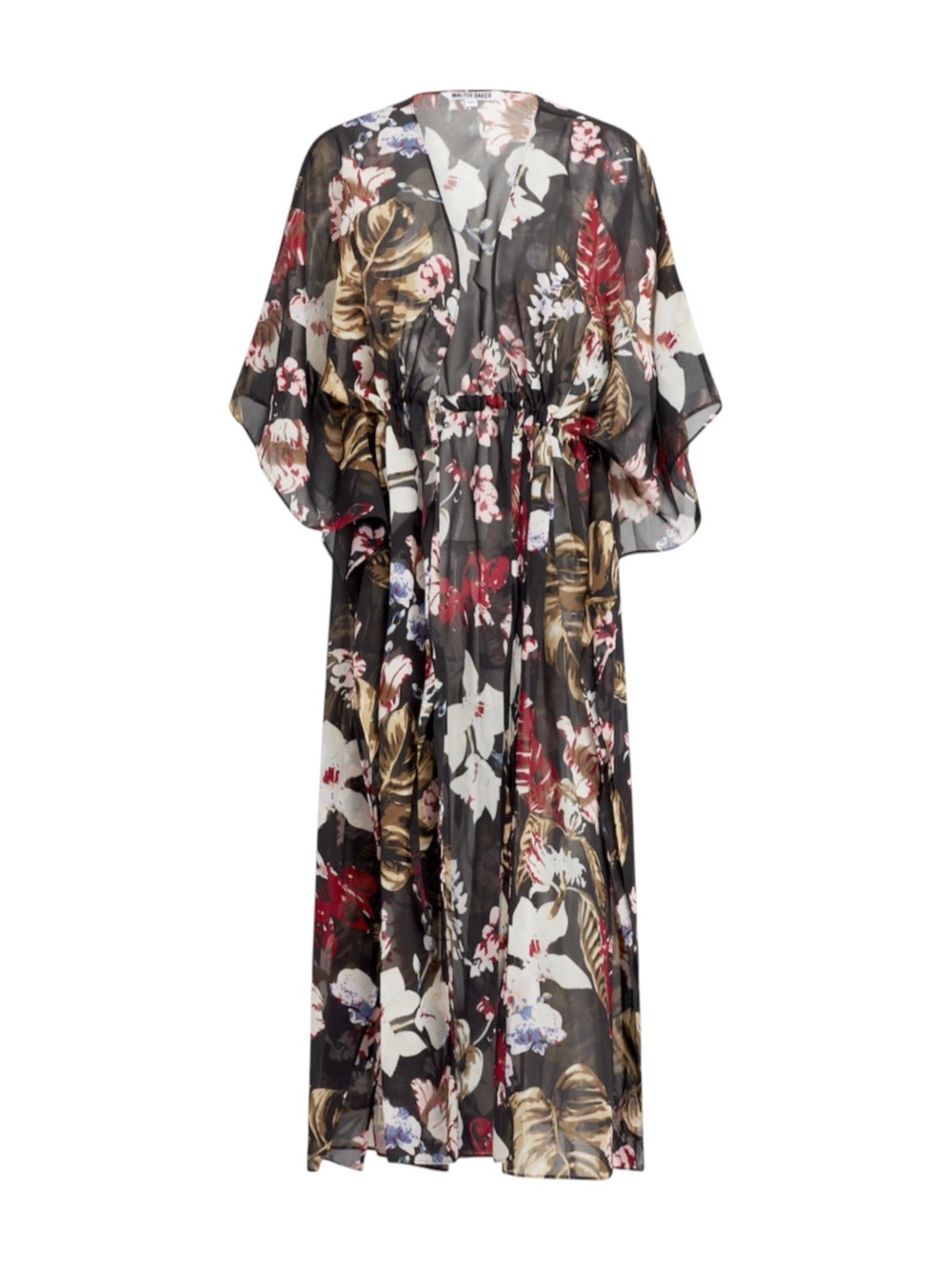 Walter Baker Tulum Caftan Tropical Print Sheer Beach Cover Up Vacation Womens OS